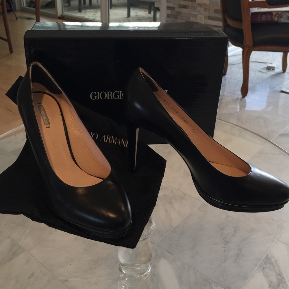 Armani black leather 4" shoes.